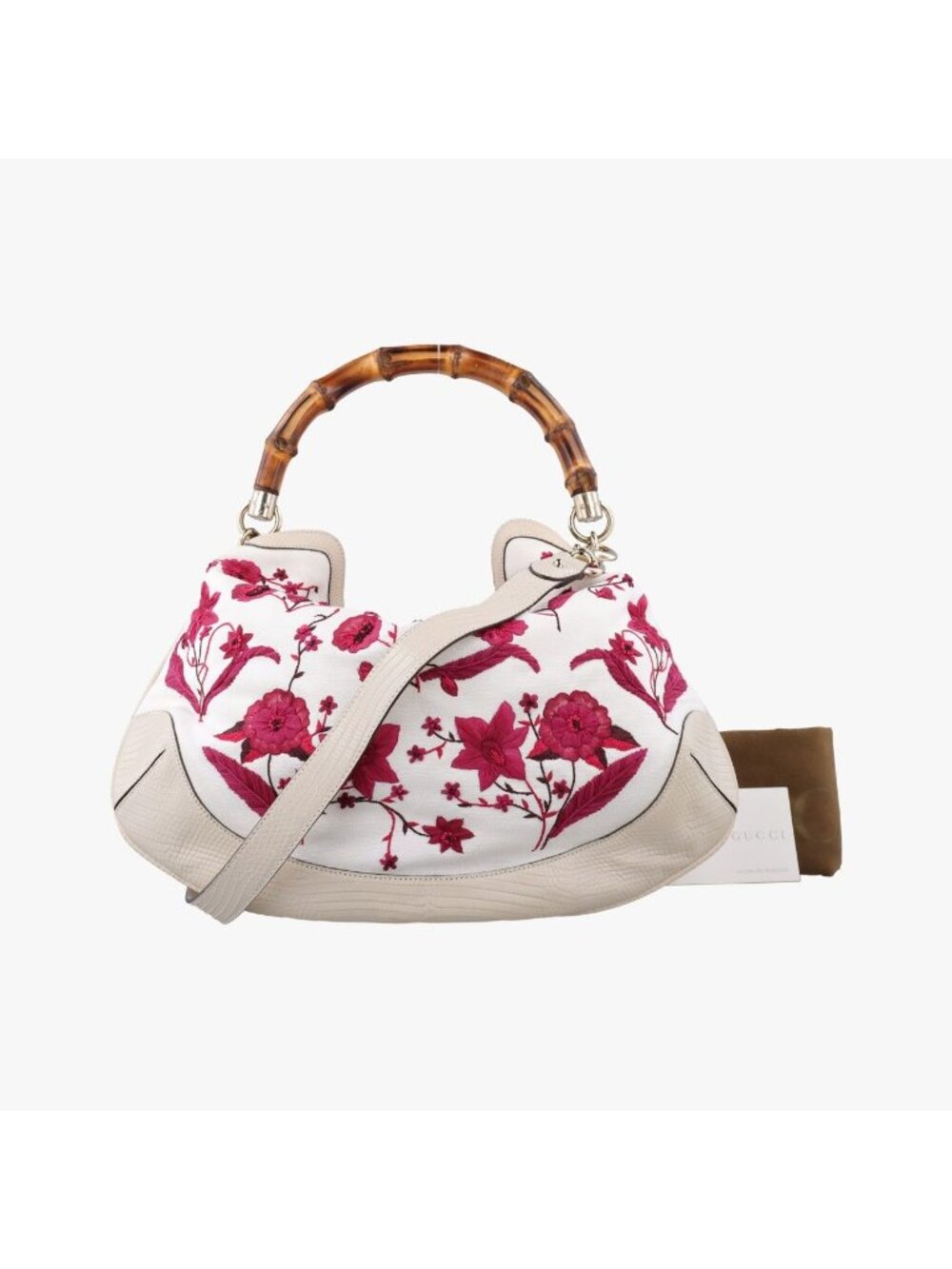 Gucci Bamboo White Bordeaux Flora Canvas Leather